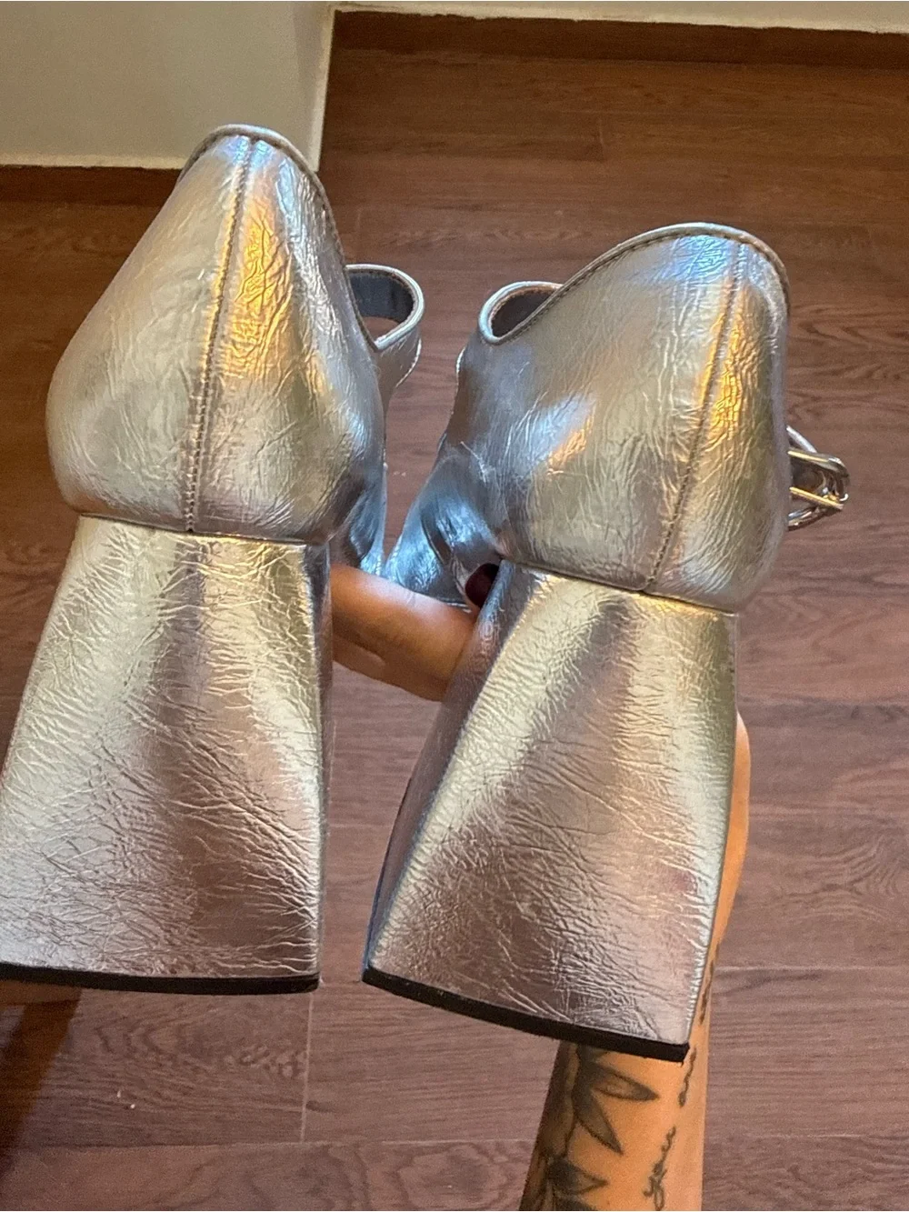 Sam Eddlemon Circus Metallic Silver Mary Jane Platform Heels